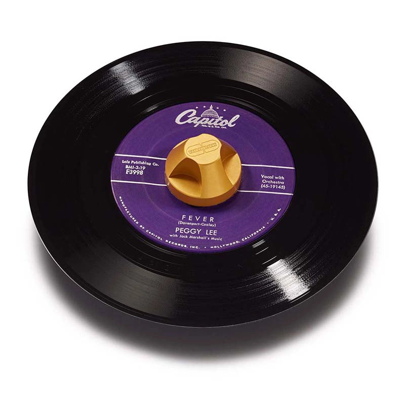 Seven inch vinyl record purple label gold 45 adapter