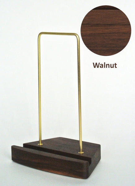 Solid walnut and brass album cover stand with trapazoid shape