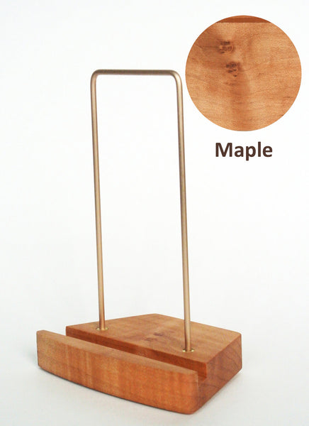 Now Playing album over stand from solid maple & brass album cover stand