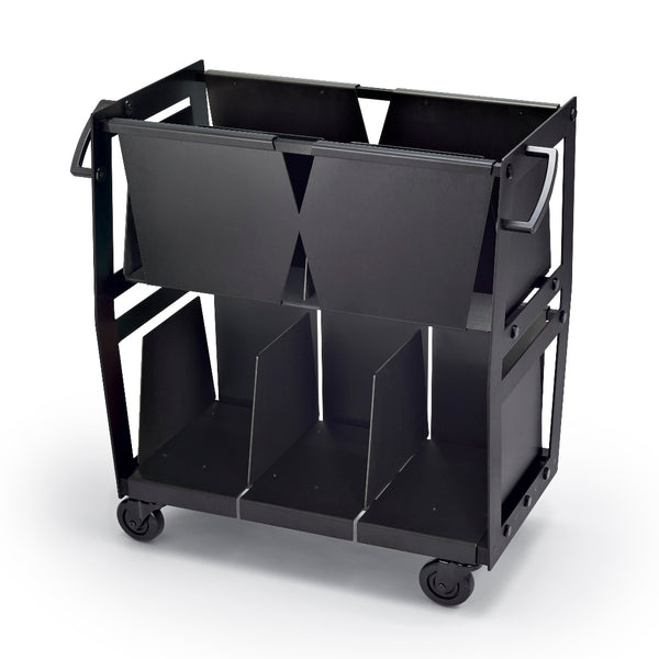 Black anodized aluminum rolling cart for vinyl record collections